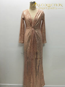 Gold Sequin Dress Plunging V Neck Twist Front High Slit Dress Avas Collection Gold Sequin Dress Plunging V Neck Twist Front High Slit Dress Avas Collection
