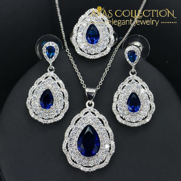 Dazzling Pear Drop 3 Piece Jewelry Set Blue / 7 Sets