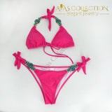 Two-pieces Swimsuit Women Bikini Set With Bling / Green/Yellow/ Pink/ - Avas Collection