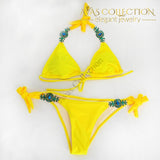 Two-pieces Swimsuit Women Bikini Set With Bling / Green/Yellow/ Pink/ - Avas Collection