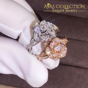 Unique Luxury Jewelry White R&rose Gold Fill Promise Ring Simulated Diamonds Wedding Bands