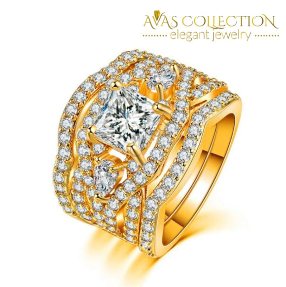 14kt White&Gold Filled Princess Cut 3 in 1 Wedding Ring - Avas Collection