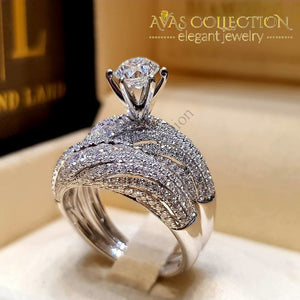 Cute Fashion Luxury Female Crystal White Zircon Ring Set Boho 925 Silver Wedding Bridal Sets Promise