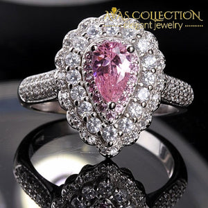 Luxury  3 style Rings/ Pink Pear Cut/ Clear/ Pink - Avas Collection