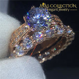 3Ct Rose Gold Filled Wedding Ring Set Forever Love 5 / Ring Set Engagement Rings