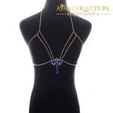 Fashion Gold/silver Color Body Chain Blue Rhinestone Bralette Gold Jewelry