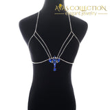 Fashion Gold/silver Color Body Chain Blue Rhinestone Bralette Silver Jewelry