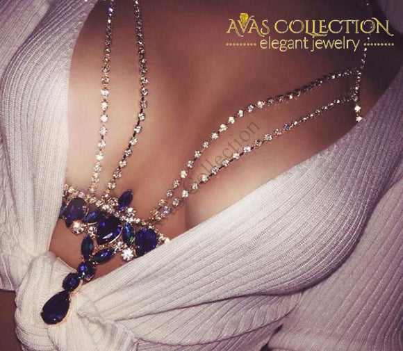 Fashion Gold/silver Color Body Chain Blue Rhinestone Bralette Jewelry