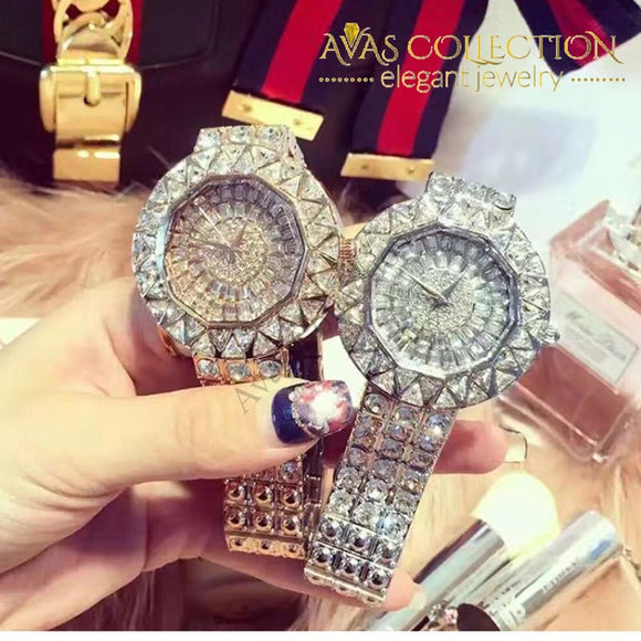 Iced Out Luxury Women's Watch in Silver/ Gold - Avas Collection