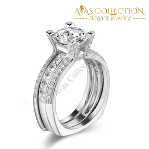 2 Carat Square Bottom Solid 925 Sterling Silver Wedding Ring Set - Avas Collection