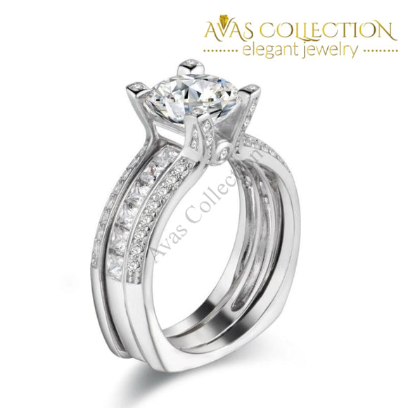 2 Carat Square Bottom Solid 925 Sterling Silver Wedding Ring Set - Avas Collection