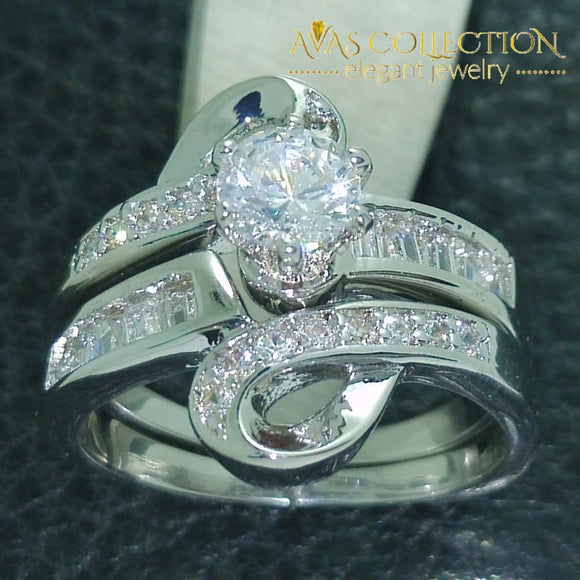Luxurious 10Kt White Gold Filled Wedding Ring Set Rings