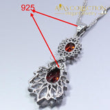 925 Silver Red Rhodolite White Crystal Earrings Ring Necklace Pendant Set - Avas Collection