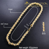 Hip Hop Full Iced Out 8Mm 22Inch Rope Chain Necklace Twisted Necklaces