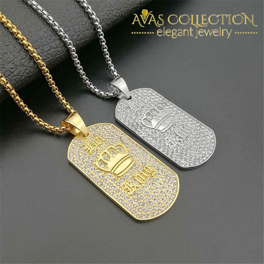 ICED Crowned King Pendant Necklace Choker with Rope Chain