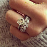 New Design Shiny Round 2Pc Ring Luxury Silver Leaf 6 / R392 Rings