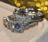 Big Unique Wedding Ring Set 18k White Gold Filled - Avas Collection
