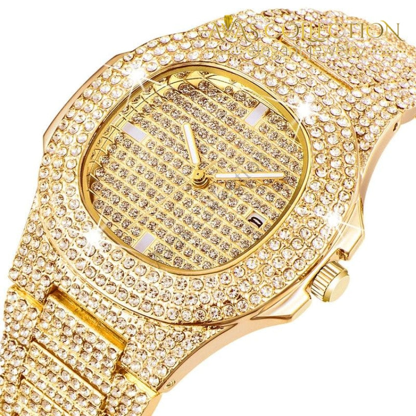 Gold Diamond Watches for Men Top Brand Luxury Design Iced Out