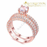 Luxury High Quality Rose Gold Double Row White Wedding Set Rings