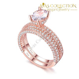 Luxury High Quality Rose Gold Double Row White Wedding Set 6 / H14 Rings