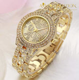 Iced Out Gold Tone Watch With Skull Bling Leather Rope Bracelet Gift Set Only Watch Chain & Link