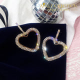 Big Heart Hoop Earrings Luxury Gold Silver Color Rhinestone