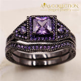 Luxury Engagement Wedding Bands 10Kt Black Gold Filled Purple/blue/ Pink/ Birthstone Stone Rings