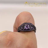 Luxury Engagement Wedding Bands 10Kt Black Gold Filled Purple/blue/ Pink/ Birthstone Stone Rings