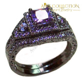 Luxury Engagement Wedding Bands 10Kt Black Gold Filled Purple/blue/ Pink/ Birthstone Stone 5 /