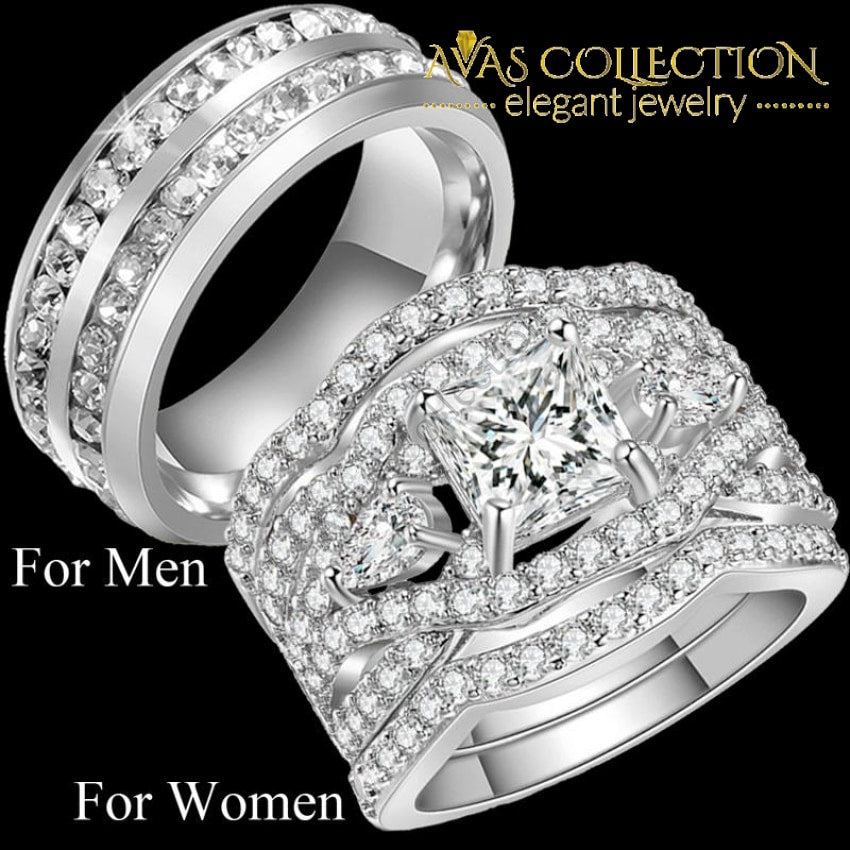 White Gold Stainless Steel Wedding Sets For Her Rose Gold Wedding