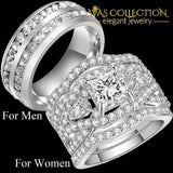 His and Hers Couple Rings Mens Stainless Steel Womens Infinity Princess Cut Yellow Gold/ White Gold Color - Avas Collection