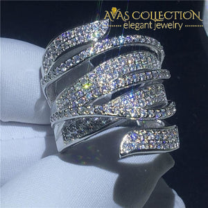 Luxury Female Cross Ring 925 Sterling Silver Aaaaa Cz Stone Big Engagement Wedding Band For Women
