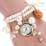 Rose Flower Design Pearl Wrist Watch Womens Watches