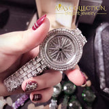 Stainless Steel Dress Watch Shining Rotation big Rhinestone Ladies Wrist Watch - Avas Collection