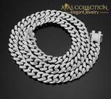 Iced Out Miami Cuban Chain Link White Gold Filled / 24Inch Necklaces