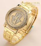 Mens Hip Hop Iced Out Hands Necklace/ Watch Set Only Gold Jewelry Sets