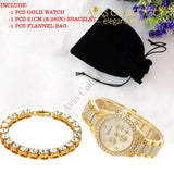 Iced Out Hip Hop Gold 8Mm 8.26 Cz Bracelet Watch Set Jewelry Gift Sets