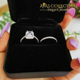 Genuine 925 Sterling Silver Emerald Cut Ring Set Simulated Diamonds Engagement Rings