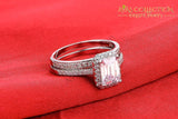 Genuine 925 Sterling Silver Emerald Cut Ring Set Simulated Diamonds Engagement Rings