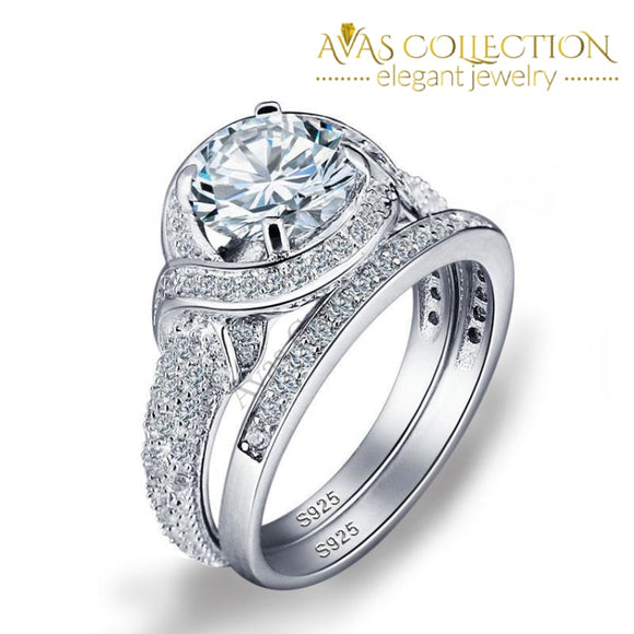 Luxury Bridal Wedding Ring Set Solid 925 Silver/ High Polished - Avas Collection