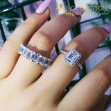 Emerald Cut Wedding Ring Set Solid 925 Simulated Diamonds High Quality Rings
