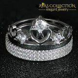 Elegant Crown Wedding Set Solid 925 Silver Couple Ring Rings