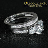 3 Stone 925 Silver Wedding Ring Set/ Simulated Diamonds Rings