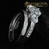 3 Stone 925 Silver Wedding Ring Set/ Simulated Diamonds Rings