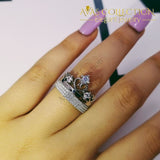 Elegant Crown Wedding Set Solid 925 Silver Couple Ring 5 Rings