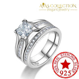 Solid Silver 925 Sterling Princess Cut Wedding Ring Set Rings