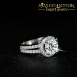 Real 925 Sterling Silver Halo Engagement Ring Simulated Diamonds Rings