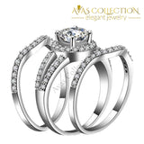 3 Pcs Wedding Ring Set Solid Silver /high Polished Rings