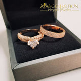 Real Solid  925 Sterling Silver/ 14k Rose Gold Wedding Ring Set  Simulated Diamonds - Avas Collection