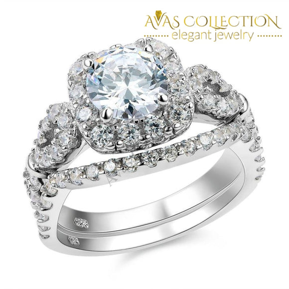 2 Pcs Solid 925 Sterling Silver Wedding Ring Set - Avas Collection